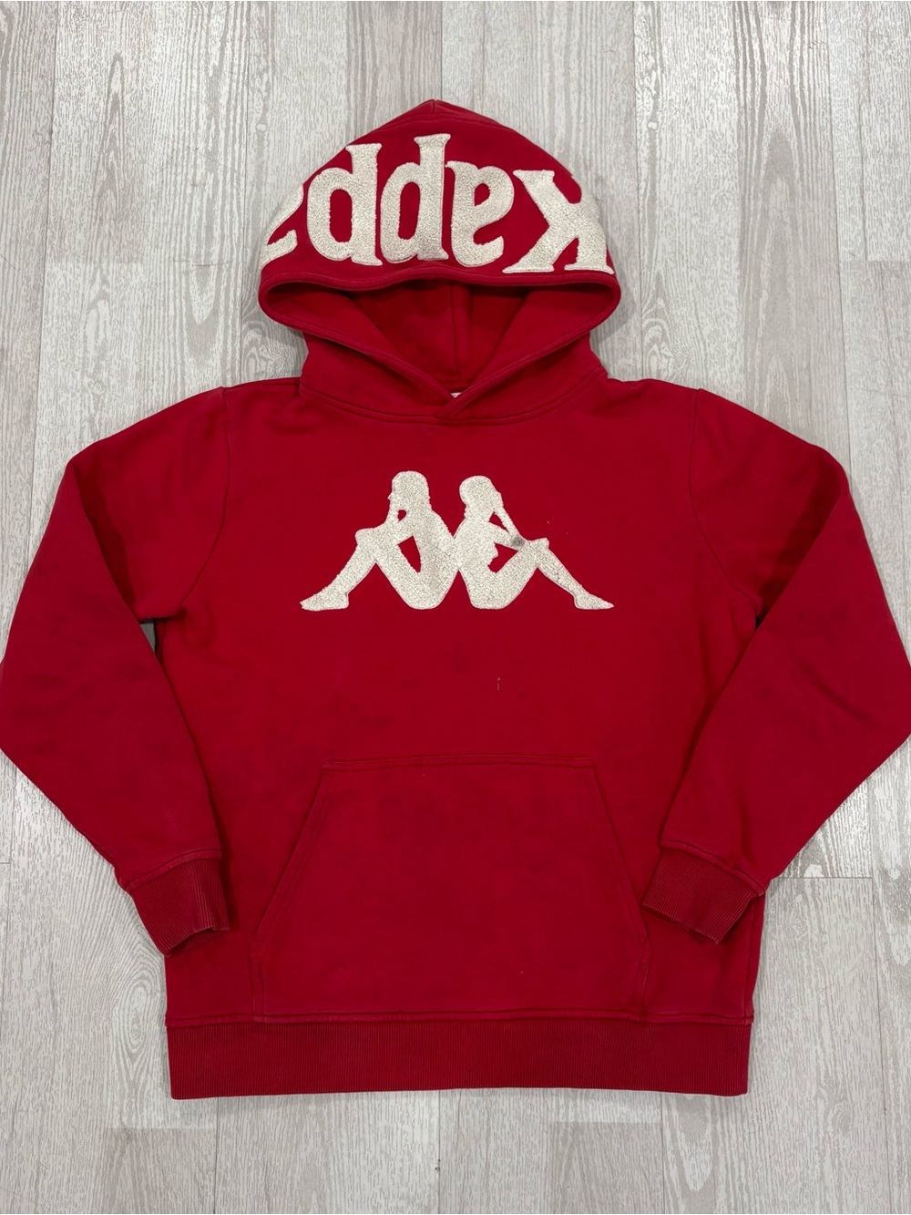 Kappa Logo Embroidered Pullover Hoodie (Red / White) Size S
